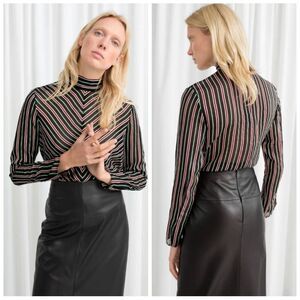 & OTHER STORIES Chevron Stripes Mock Neck Sheer Top